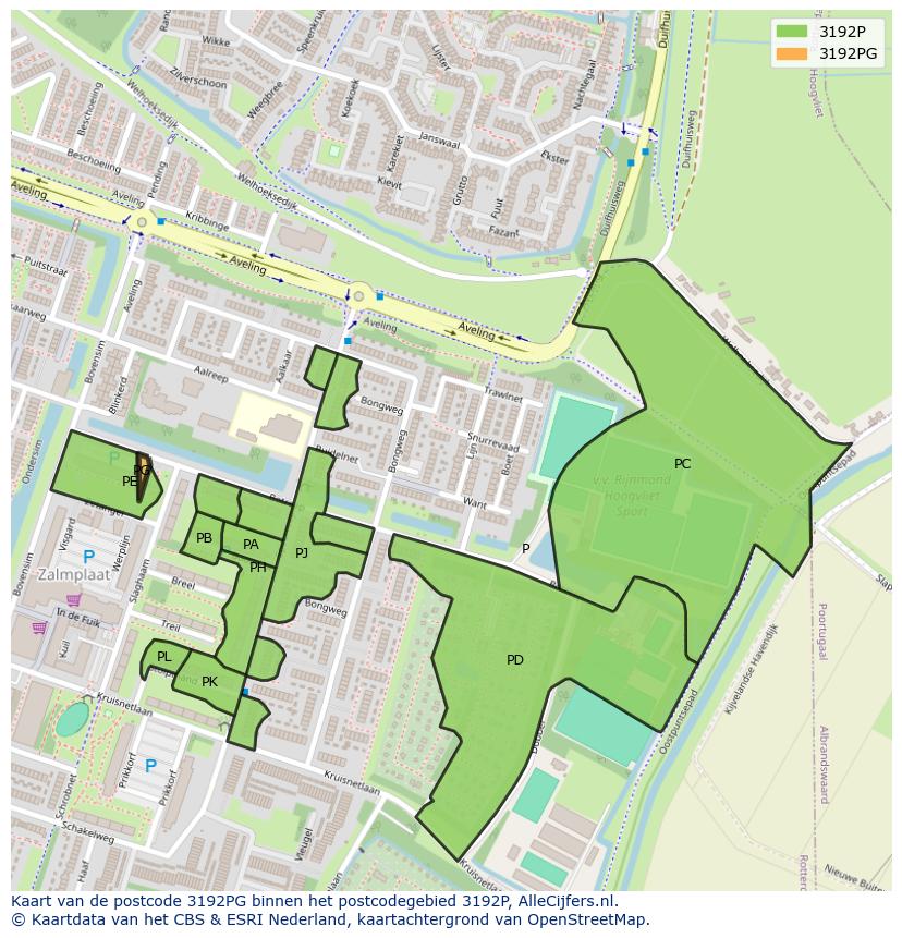 Afbeelding van het postcodegebied 3192 PG op de kaart.