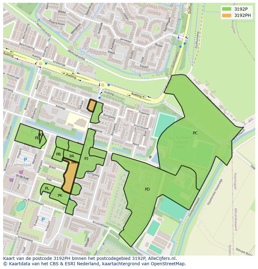 Afbeelding van het postcodegebied 3192 PH op de kaart.