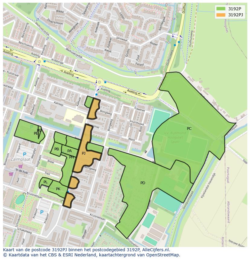 Afbeelding van het postcodegebied 3192 PJ op de kaart.