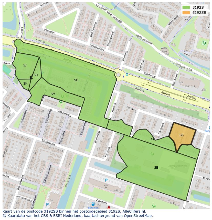 Afbeelding van het postcodegebied 3192 SB op de kaart.