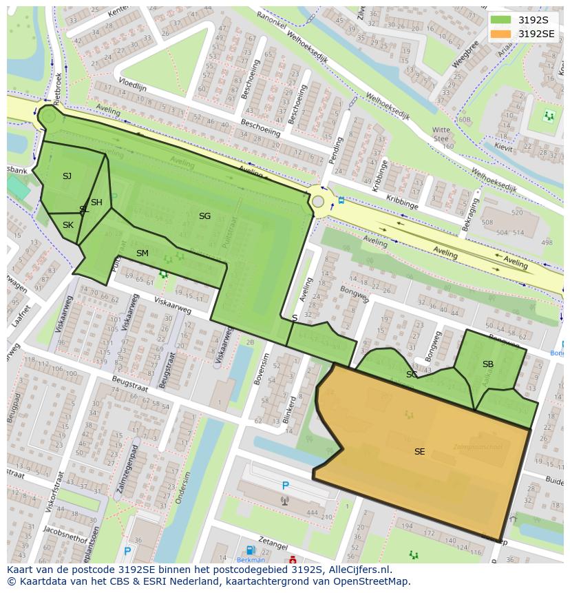 Afbeelding van het postcodegebied 3192 SE op de kaart.