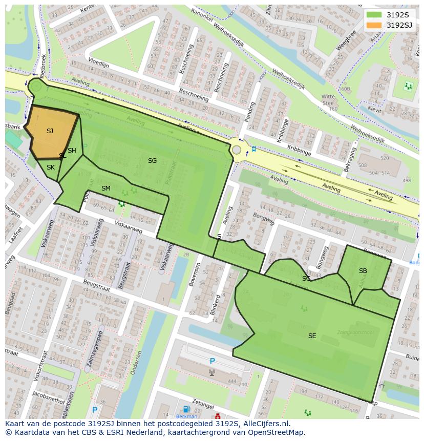 Afbeelding van het postcodegebied 3192 SJ op de kaart.