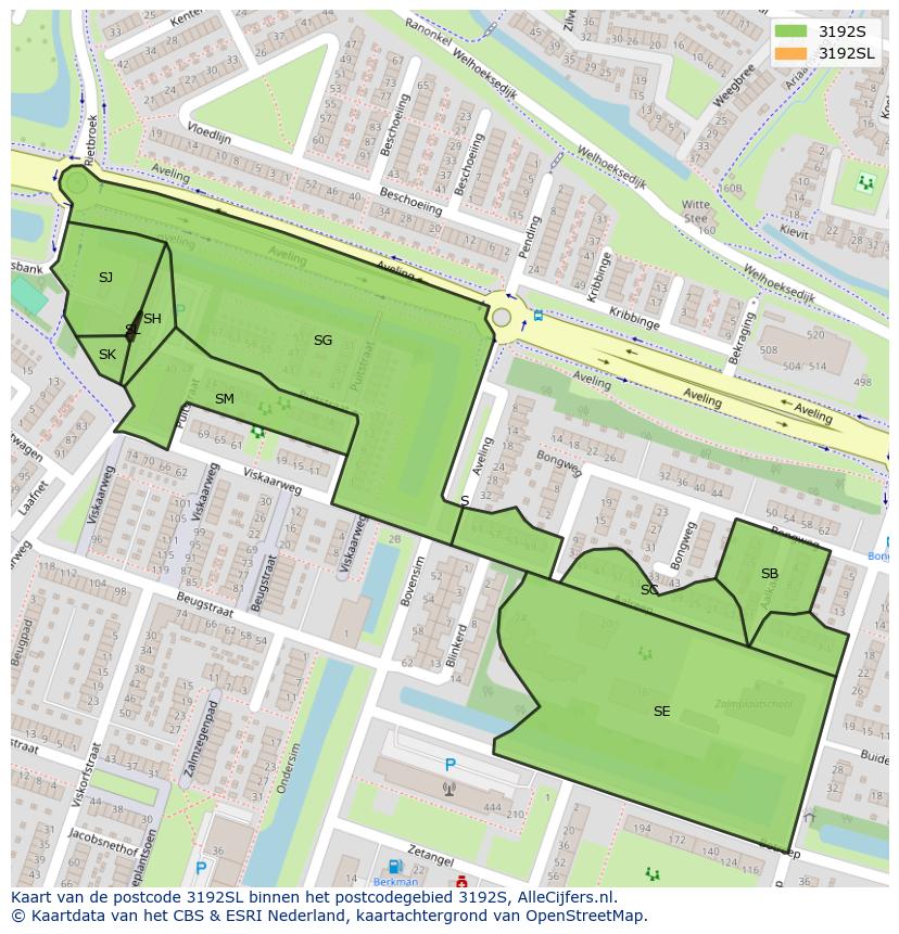 Afbeelding van het postcodegebied 3192 SL op de kaart.