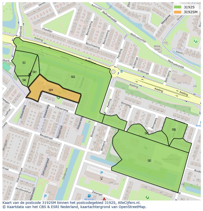 Afbeelding van het postcodegebied 3192 SM op de kaart.