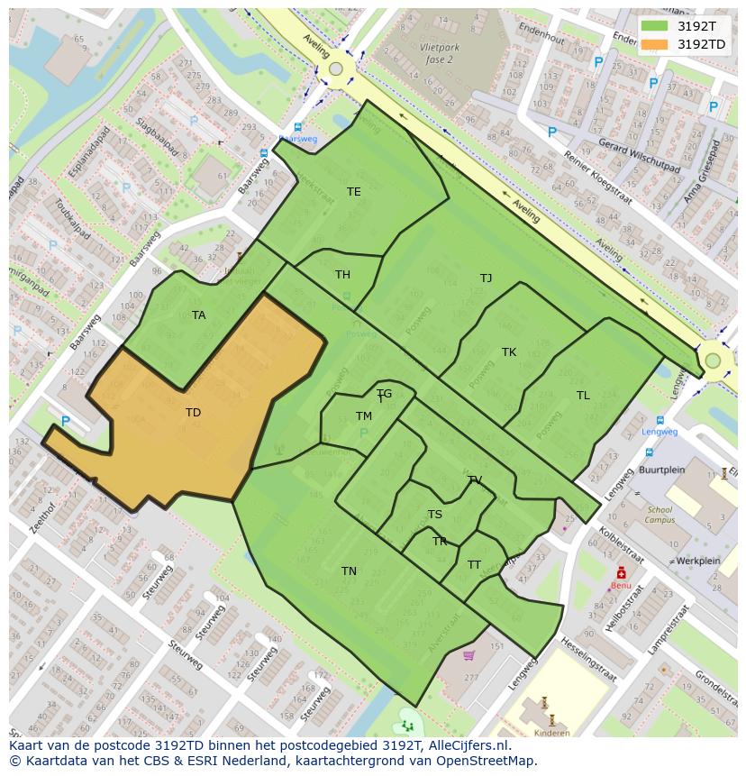 Afbeelding van het postcodegebied 3192 TD op de kaart.