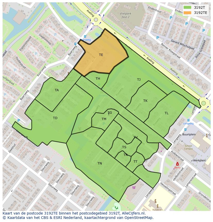 Afbeelding van het postcodegebied 3192 TE op de kaart.