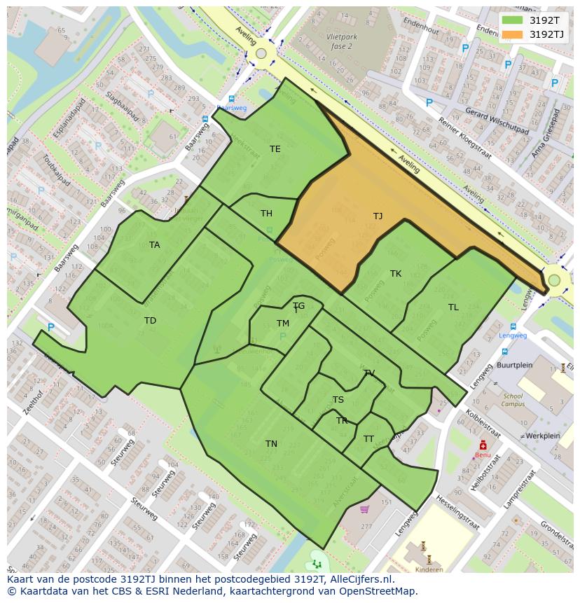 Afbeelding van het postcodegebied 3192 TJ op de kaart.