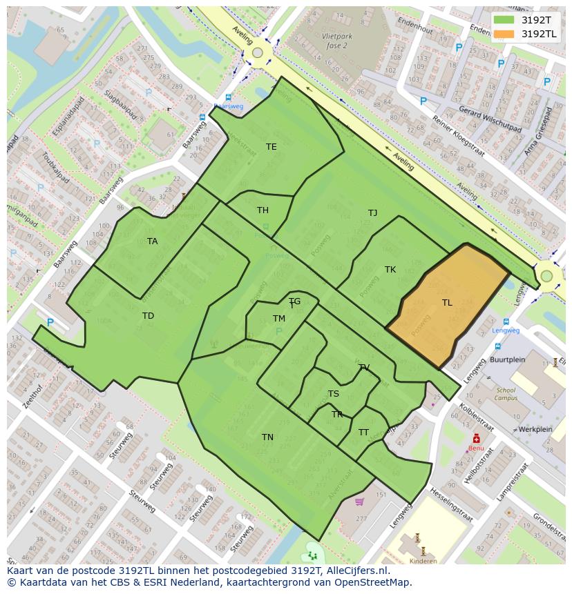 Afbeelding van het postcodegebied 3192 TL op de kaart.