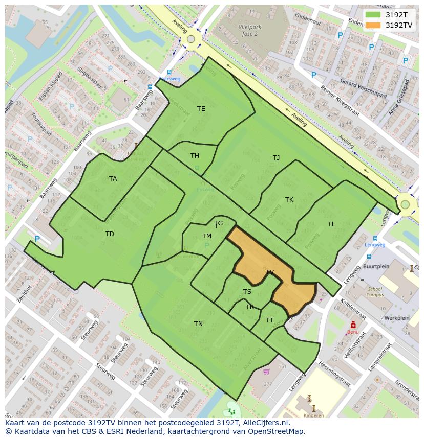 Afbeelding van het postcodegebied 3192 TV op de kaart.