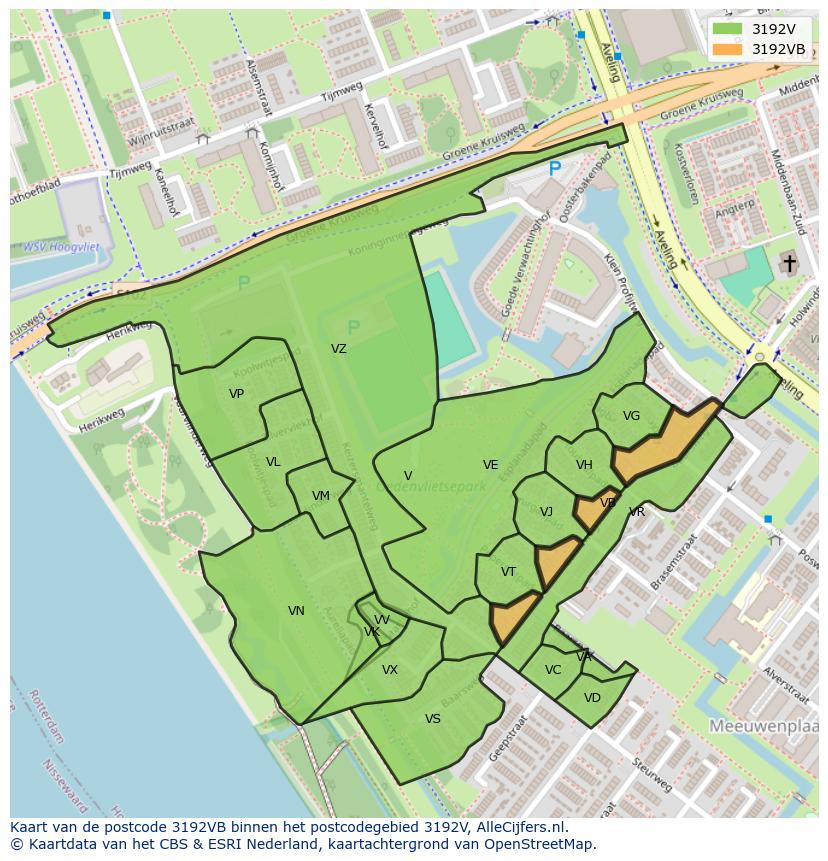 Afbeelding van het postcodegebied 3192 VB op de kaart.