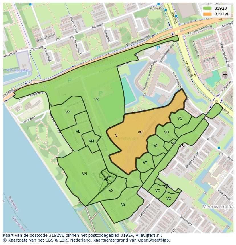 Afbeelding van het postcodegebied 3192 VE op de kaart.