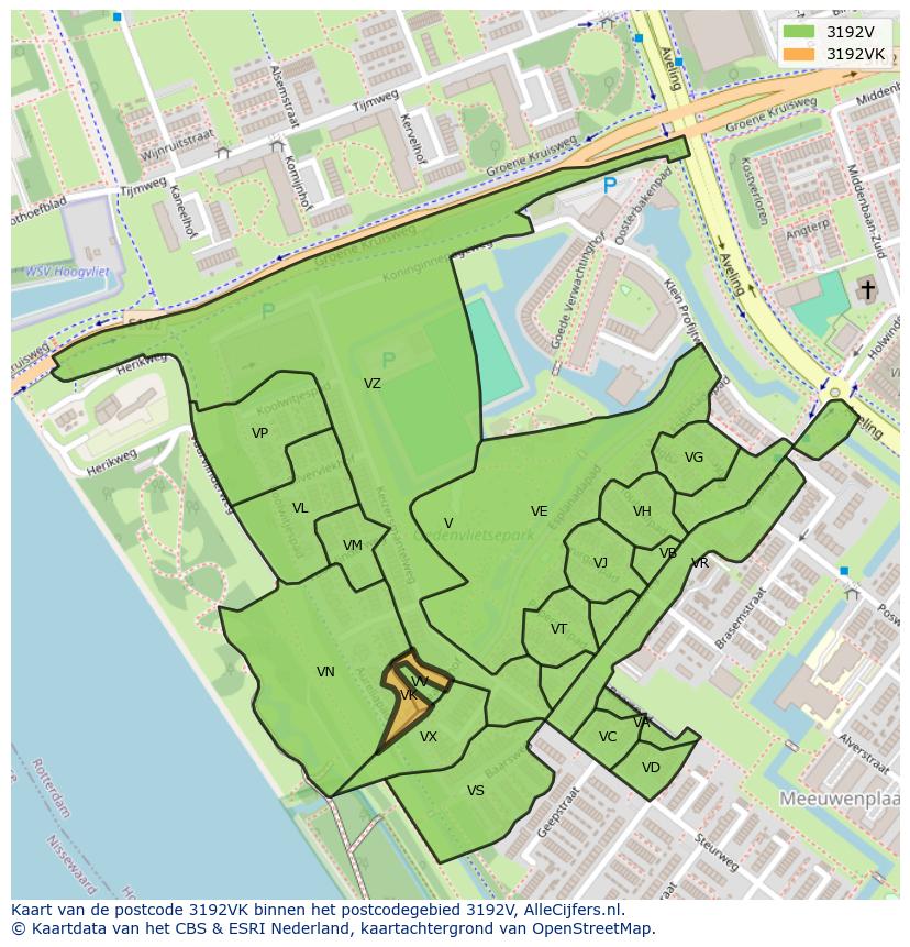 Afbeelding van het postcodegebied 3192 VK op de kaart.
