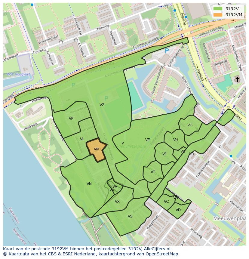 Afbeelding van het postcodegebied 3192 VM op de kaart.