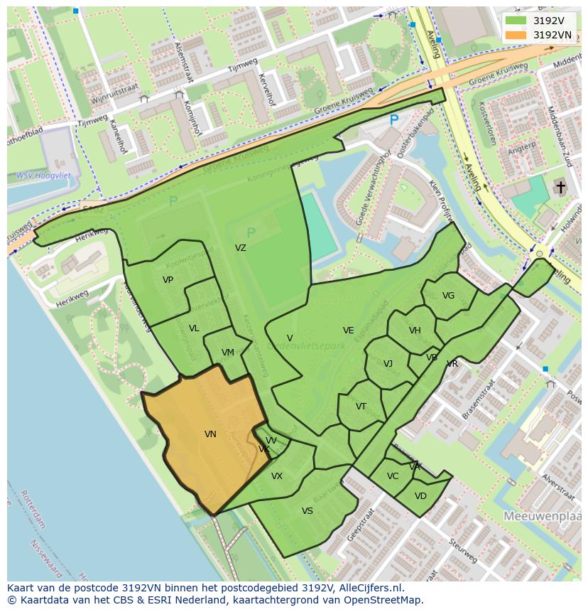 Afbeelding van het postcodegebied 3192 VN op de kaart.