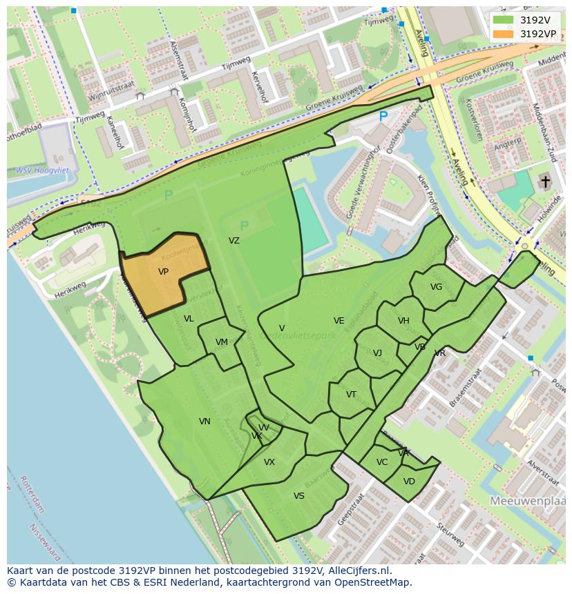 Afbeelding van het postcodegebied 3192 VP op de kaart.