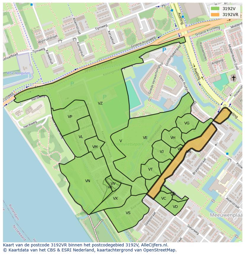 Afbeelding van het postcodegebied 3192 VR op de kaart.