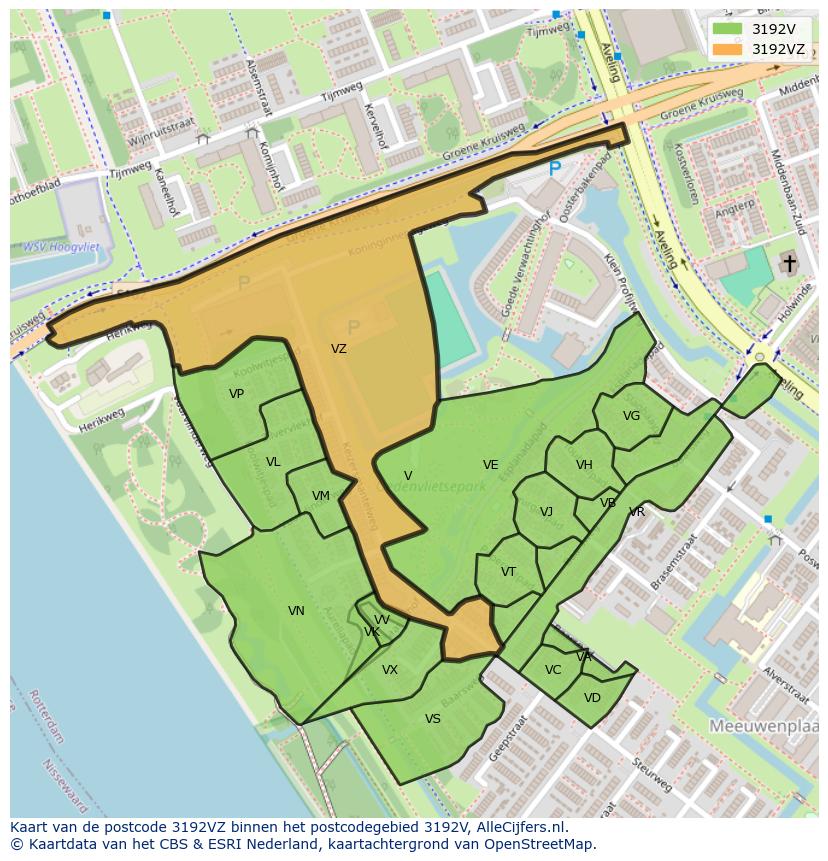 Afbeelding van het postcodegebied 3192 VZ op de kaart.