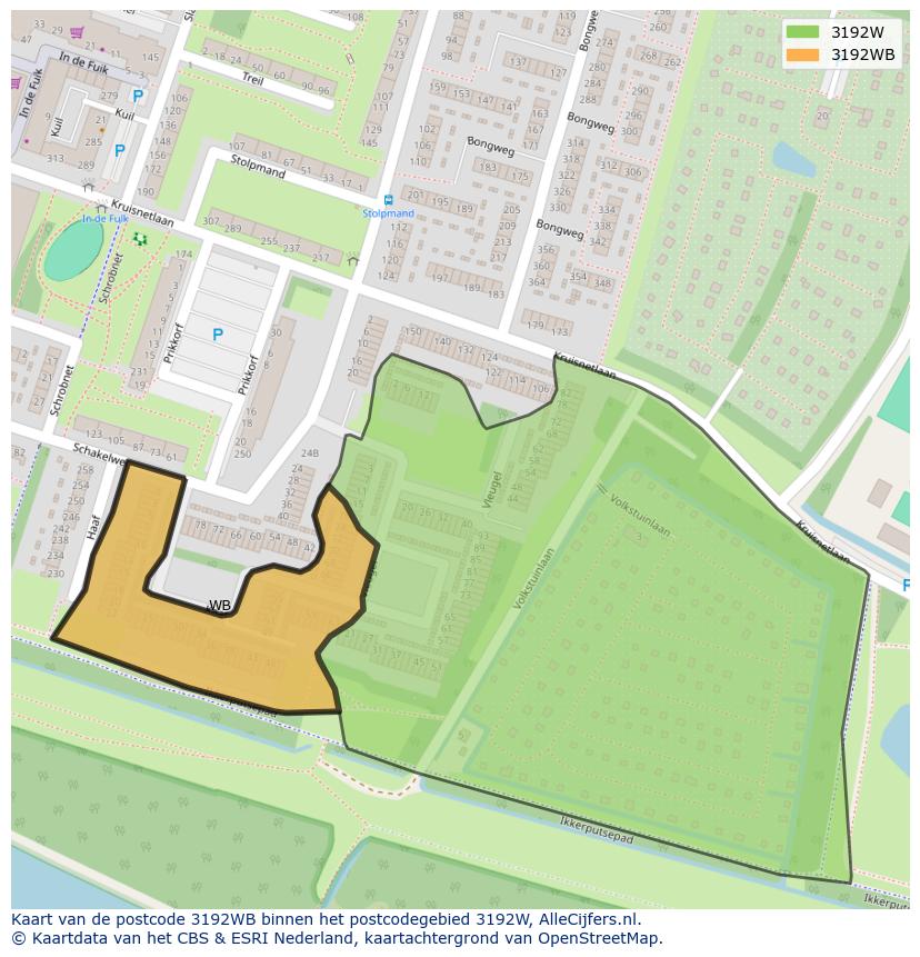 Afbeelding van het postcodegebied 3192 WB op de kaart.