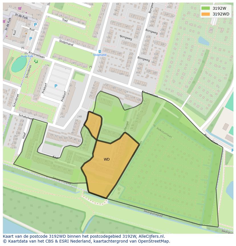 Afbeelding van het postcodegebied 3192 WD op de kaart.