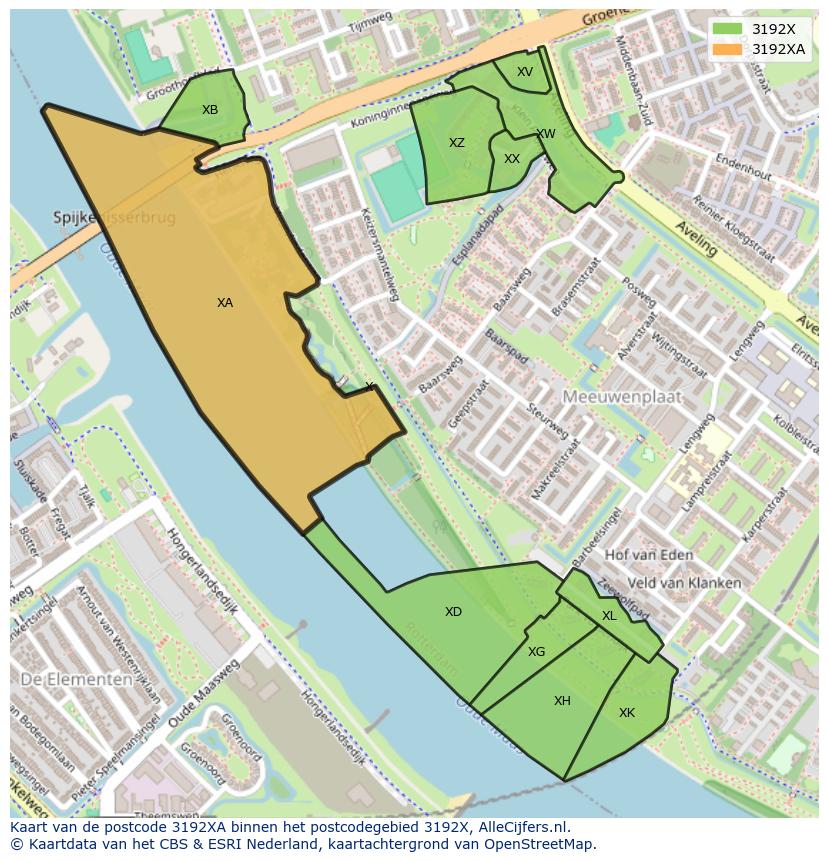 Afbeelding van het postcodegebied 3192 XA op de kaart.
