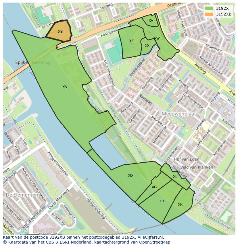 Afbeelding van het postcodegebied 3192 XB op de kaart.