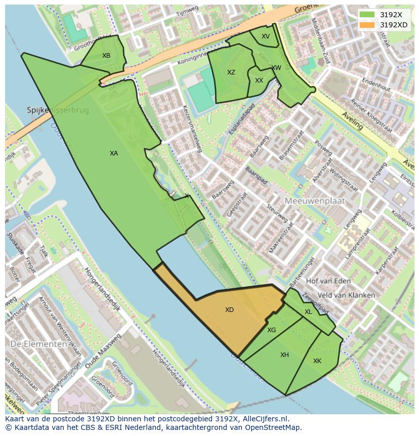 Afbeelding van het postcodegebied 3192 XD op de kaart.