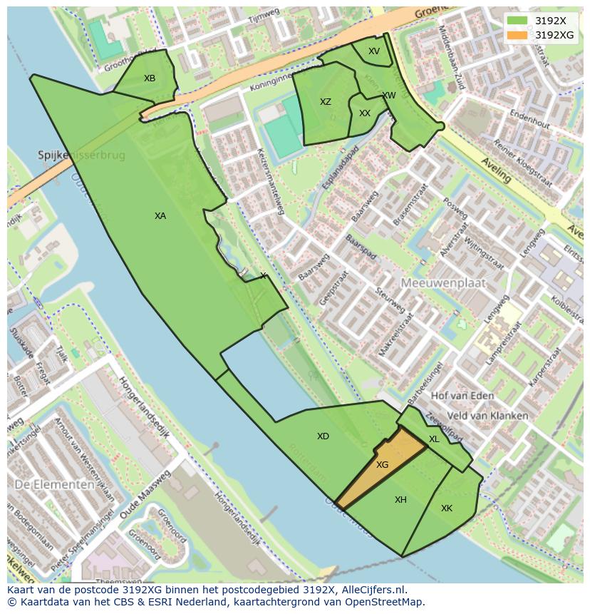 Afbeelding van het postcodegebied 3192 XG op de kaart.