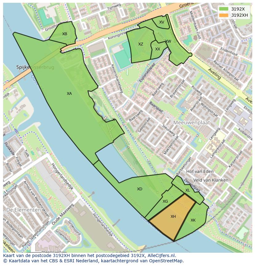 Afbeelding van het postcodegebied 3192 XH op de kaart.