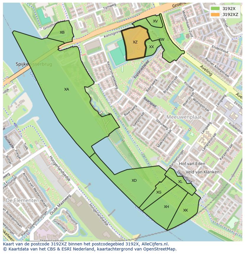 Afbeelding van het postcodegebied 3192 XZ op de kaart.