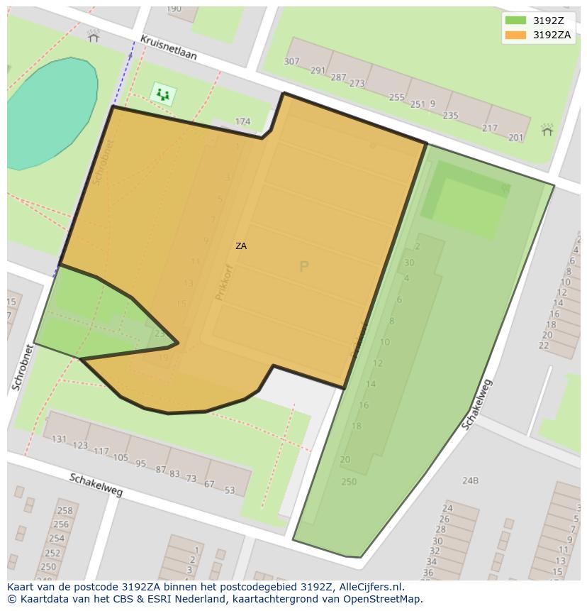 Afbeelding van het postcodegebied 3192 ZA op de kaart.