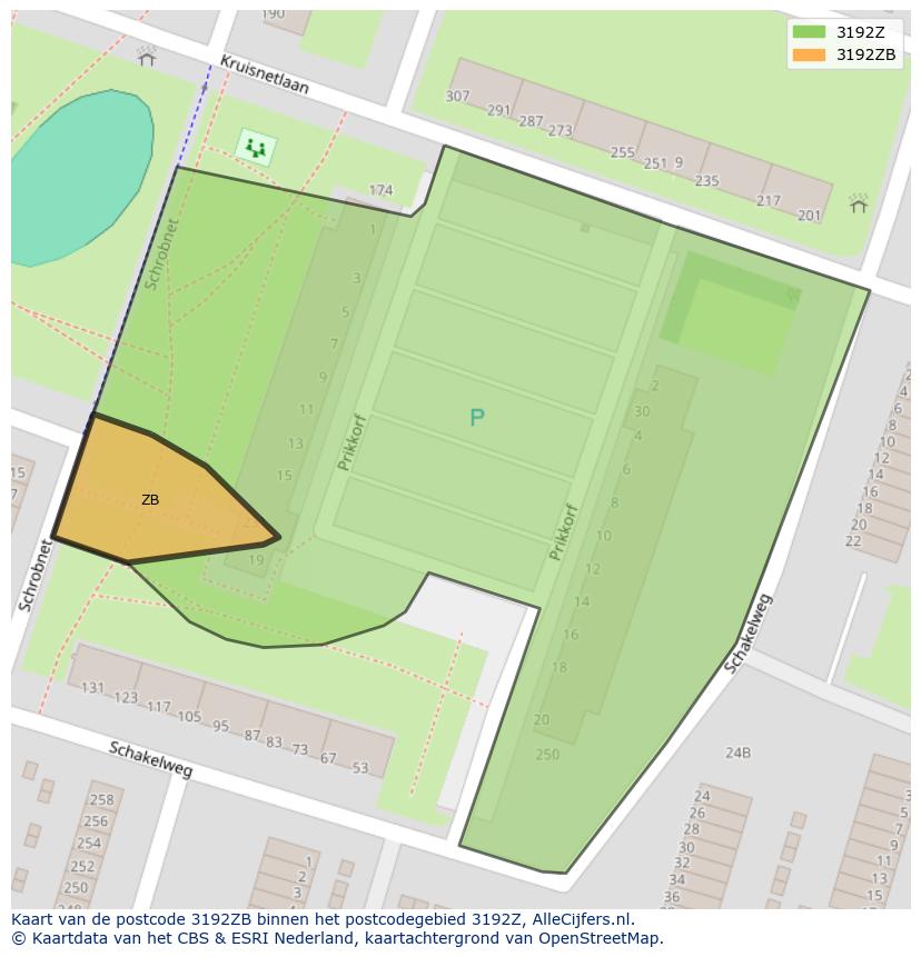 Afbeelding van het postcodegebied 3192 ZB op de kaart.