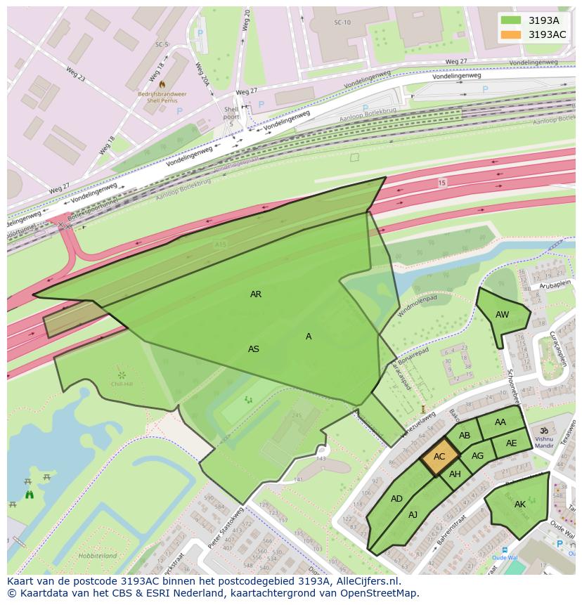 Afbeelding van het postcodegebied 3193 AC op de kaart.