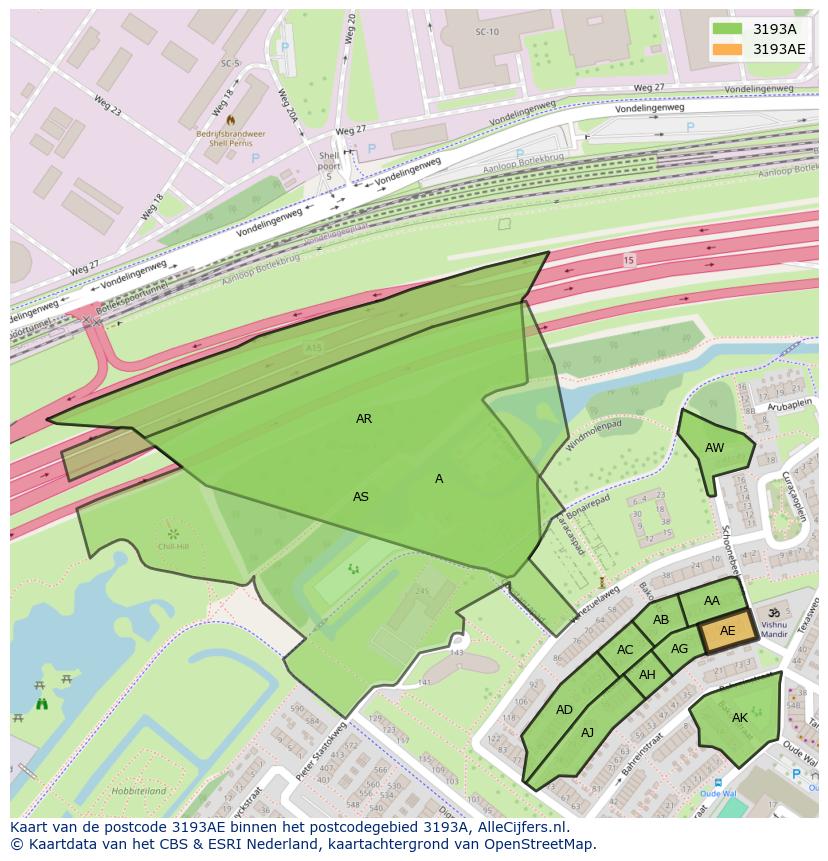 Afbeelding van het postcodegebied 3193 AE op de kaart.