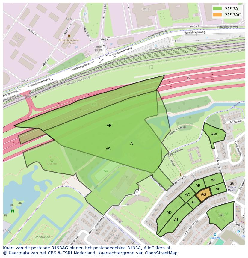 Afbeelding van het postcodegebied 3193 AG op de kaart.