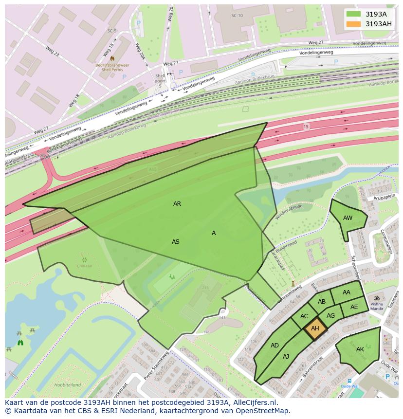 Afbeelding van het postcodegebied 3193 AH op de kaart.