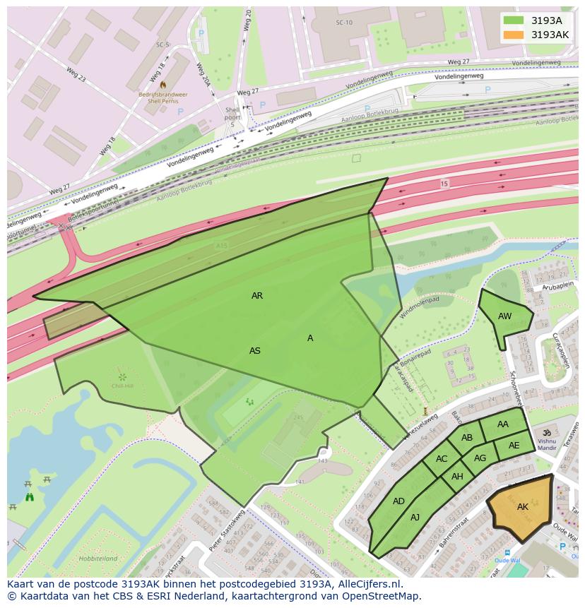 Afbeelding van het postcodegebied 3193 AK op de kaart.