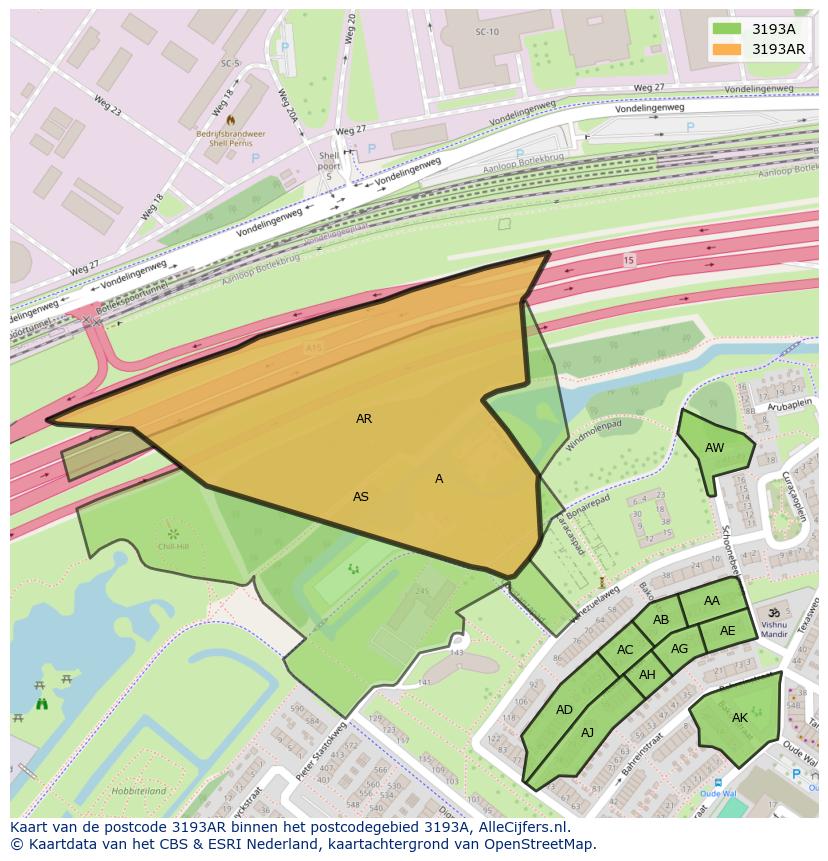 Afbeelding van het postcodegebied 3193 AR op de kaart.