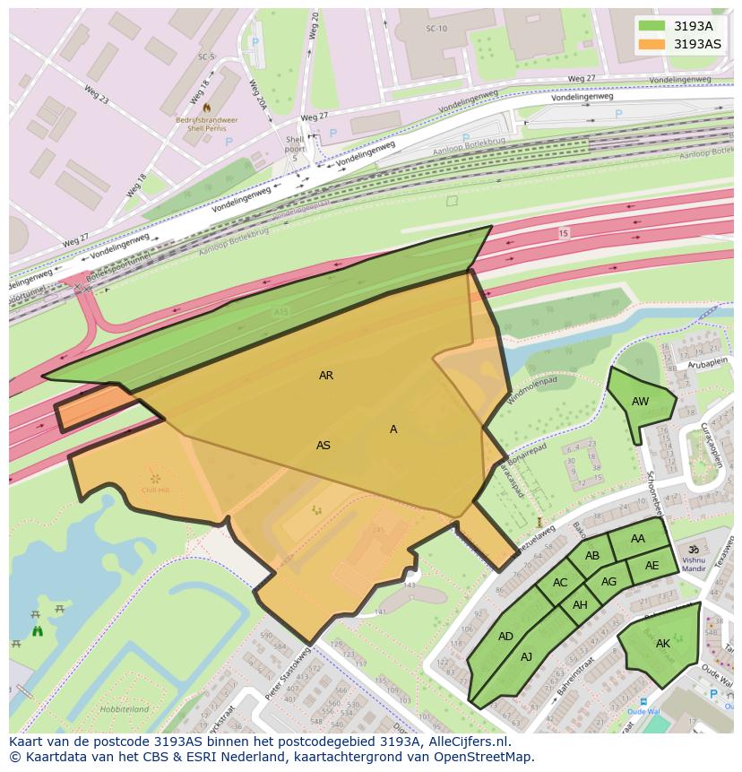 Afbeelding van het postcodegebied 3193 AS op de kaart.