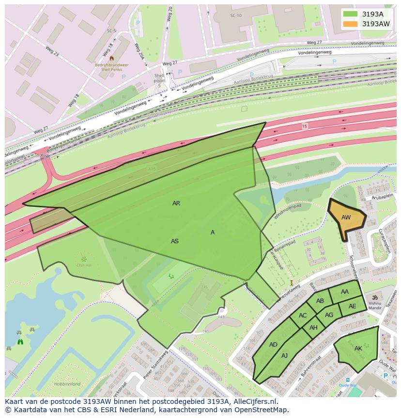 Afbeelding van het postcodegebied 3193 AW op de kaart.