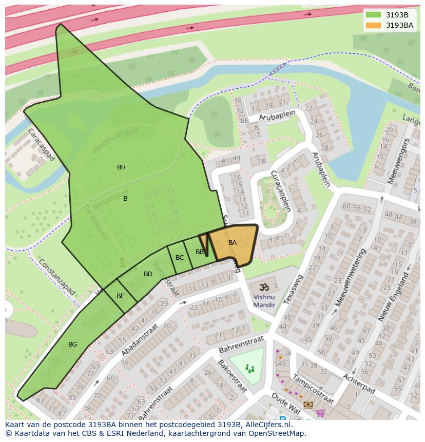Afbeelding van het postcodegebied 3193 BA op de kaart.