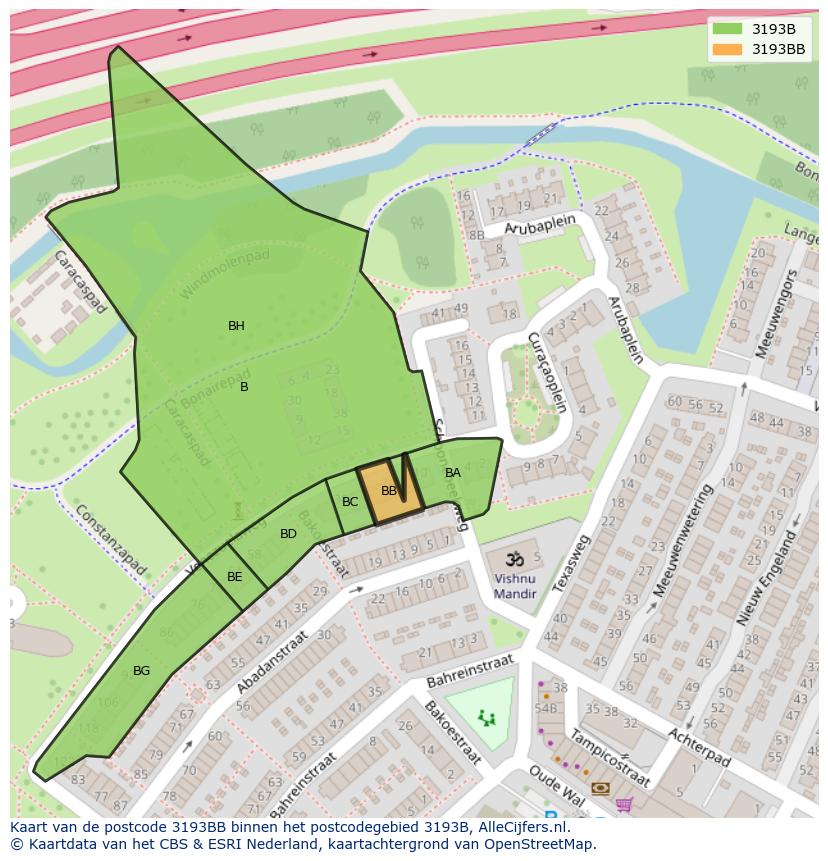 Afbeelding van het postcodegebied 3193 BB op de kaart.