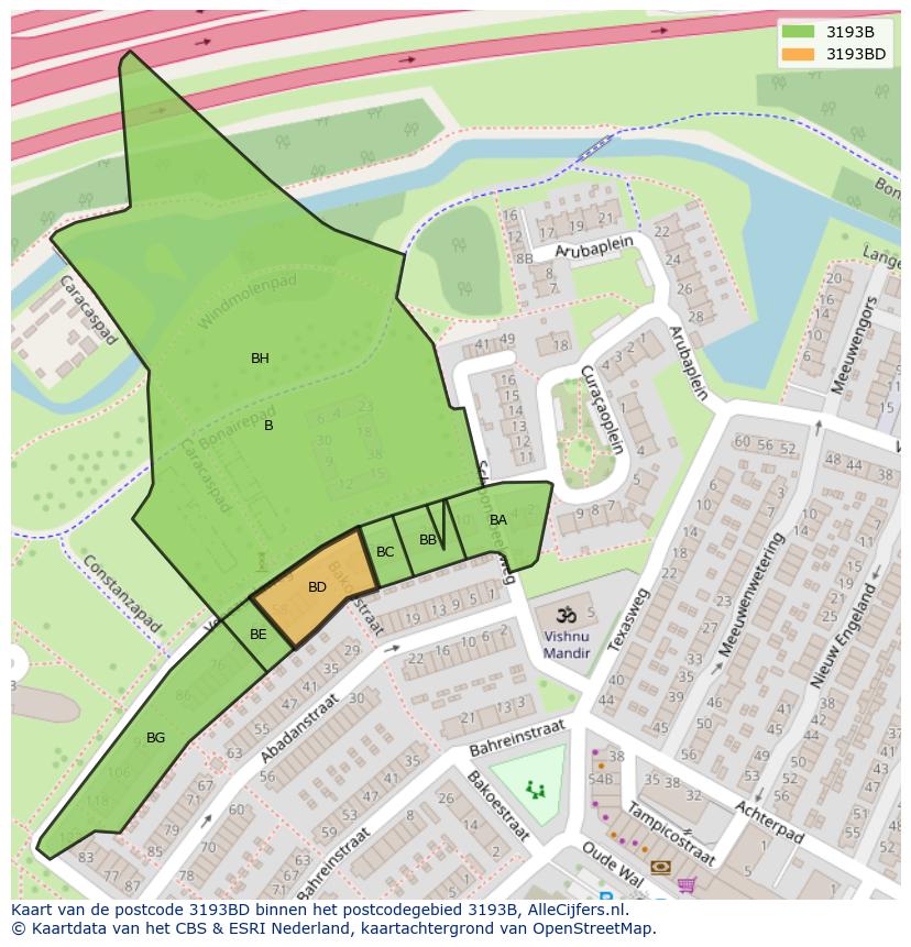 Afbeelding van het postcodegebied 3193 BD op de kaart.