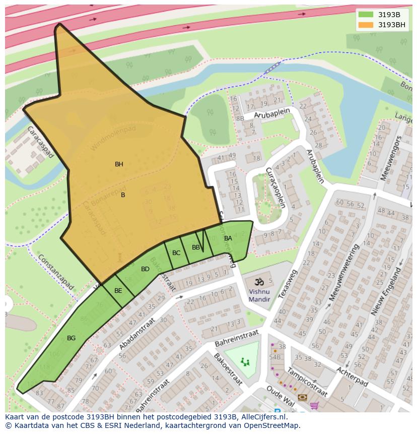 Afbeelding van het postcodegebied 3193 BH op de kaart.