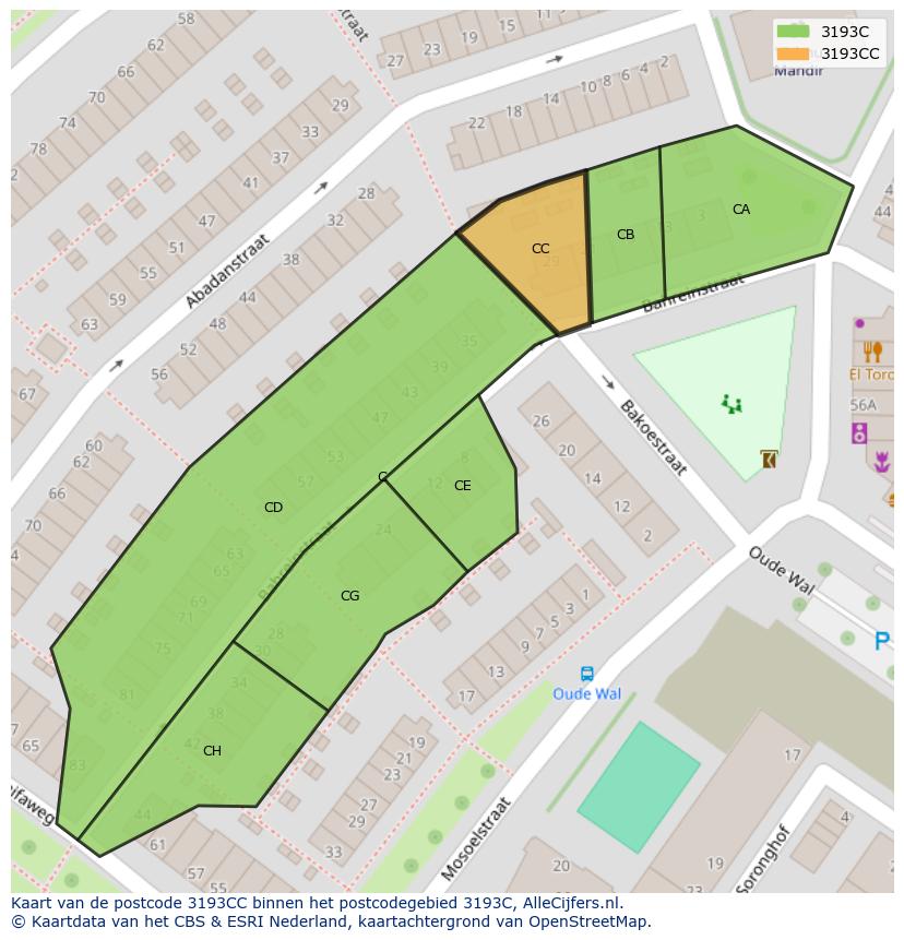 Afbeelding van het postcodegebied 3193 CC op de kaart.