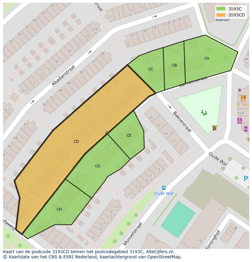 Afbeelding van het postcodegebied 3193 CD op de kaart.