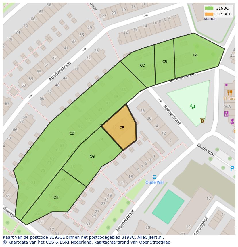 Afbeelding van het postcodegebied 3193 CE op de kaart.