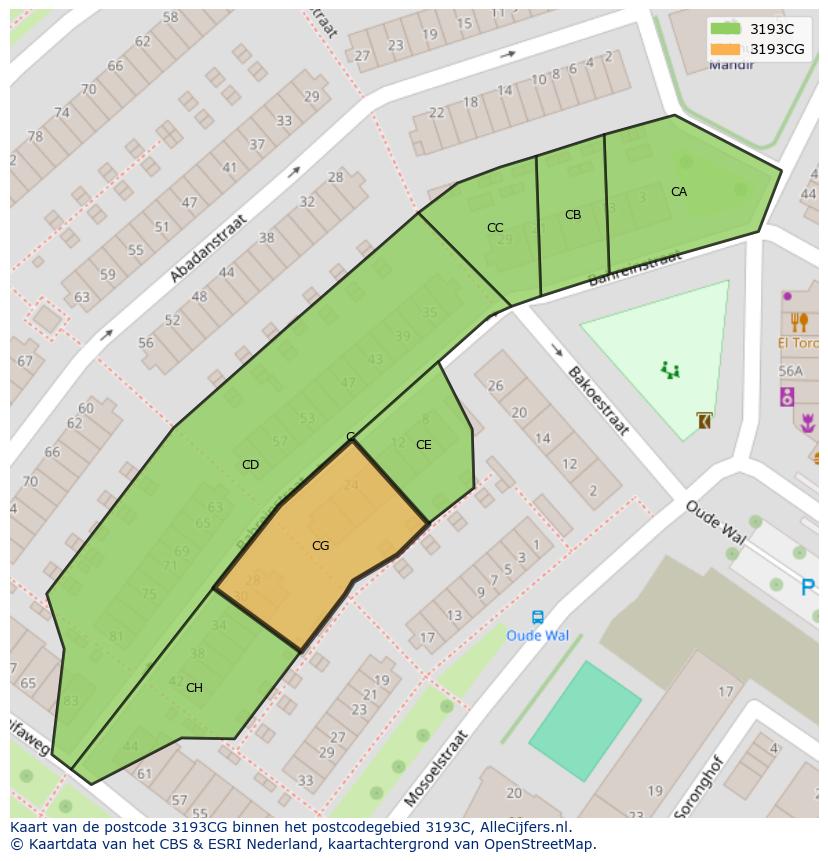 Afbeelding van het postcodegebied 3193 CG op de kaart.