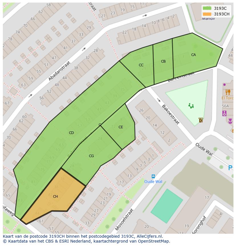 Afbeelding van het postcodegebied 3193 CH op de kaart.