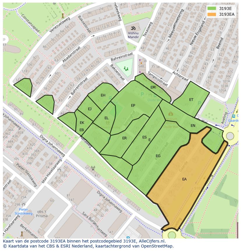 Afbeelding van het postcodegebied 3193 EA op de kaart.