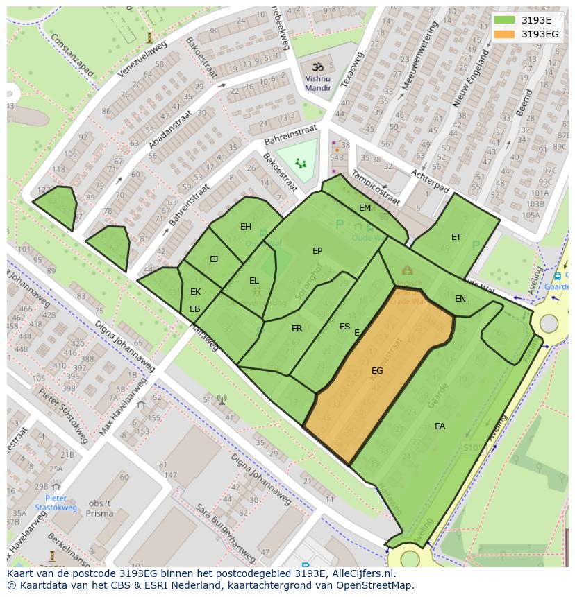 Afbeelding van het postcodegebied 3193 EG op de kaart.